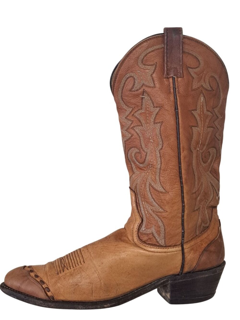 Dan Post Mens Brown Leather Western Cowboy Boots  Embroidered Scalloped Toe 9D